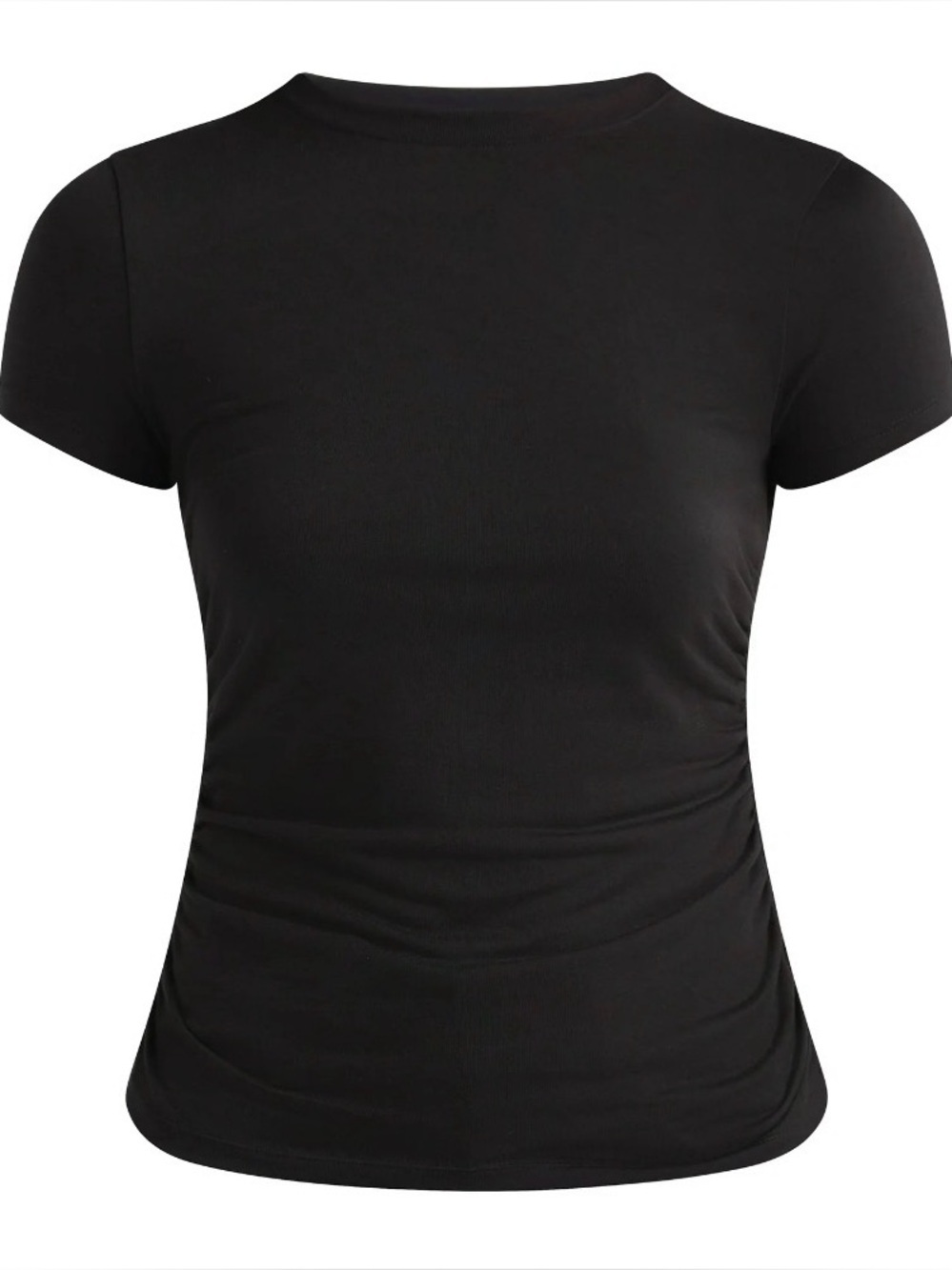 Sofia Vergara simple solid black Ruched Side short Sleeves fitted tee NWT SM - Picture 4 of 12